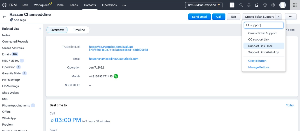Ticket erstellen im CRM